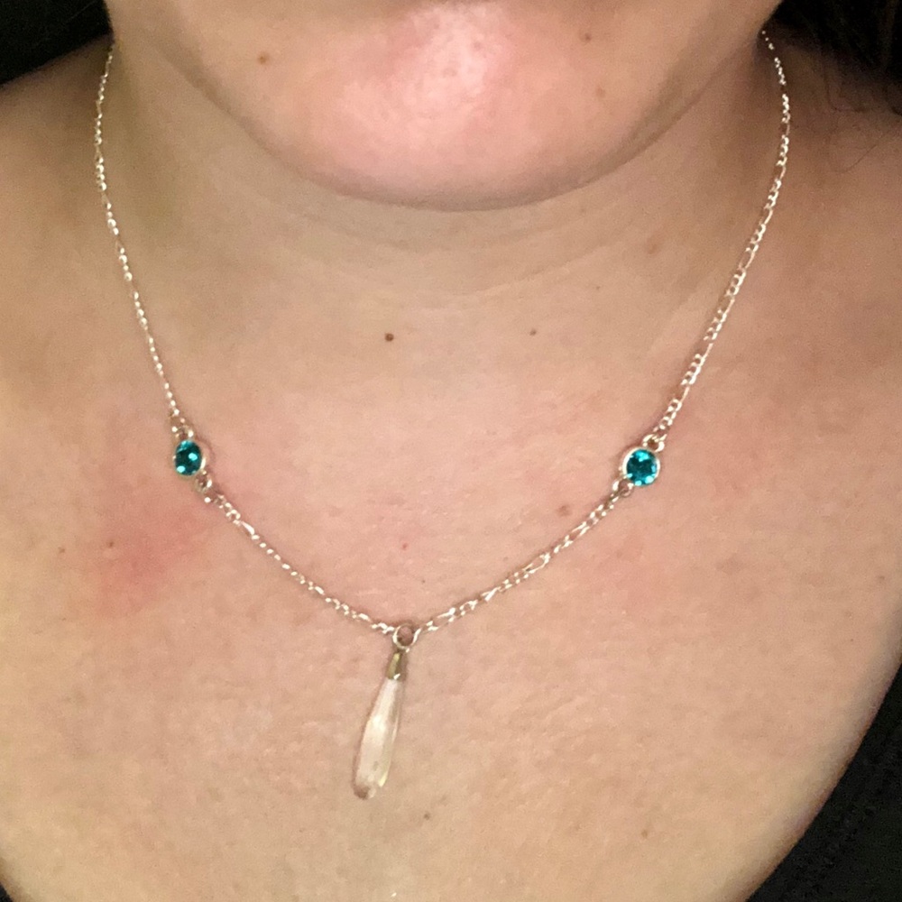 Silver necklace with blue zircon and crystal AB